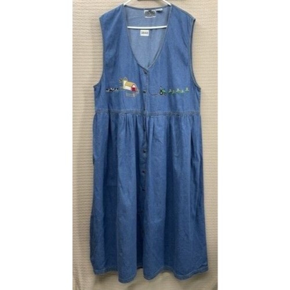 VTG‎ Talk America Sportswear Farm Ranch Embroidered Jumper Dress Women Size 20